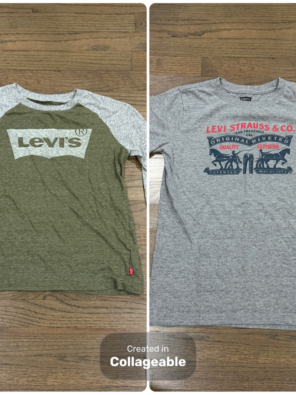 Levi's Kids Olive Green (M) & Heather Gray Graphic (L) Tees